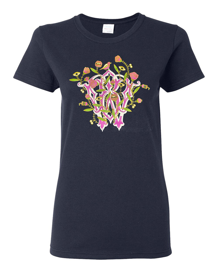 NAVY FLOWER LOGO T-SHIRT WOMANS